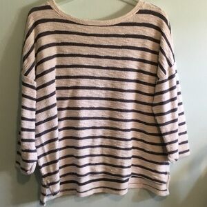 Ava & Viv Off-white and Navy Striped Scoop Neck Sweater
